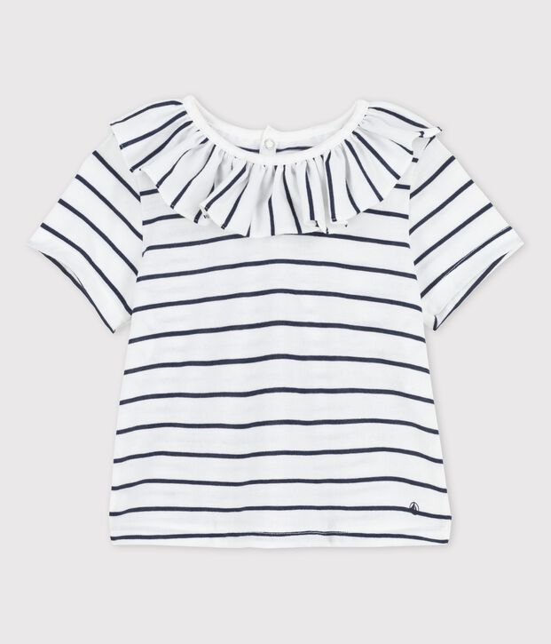 Blusa beb&egrave; a maniche corte in jersey a righe bianco/blu