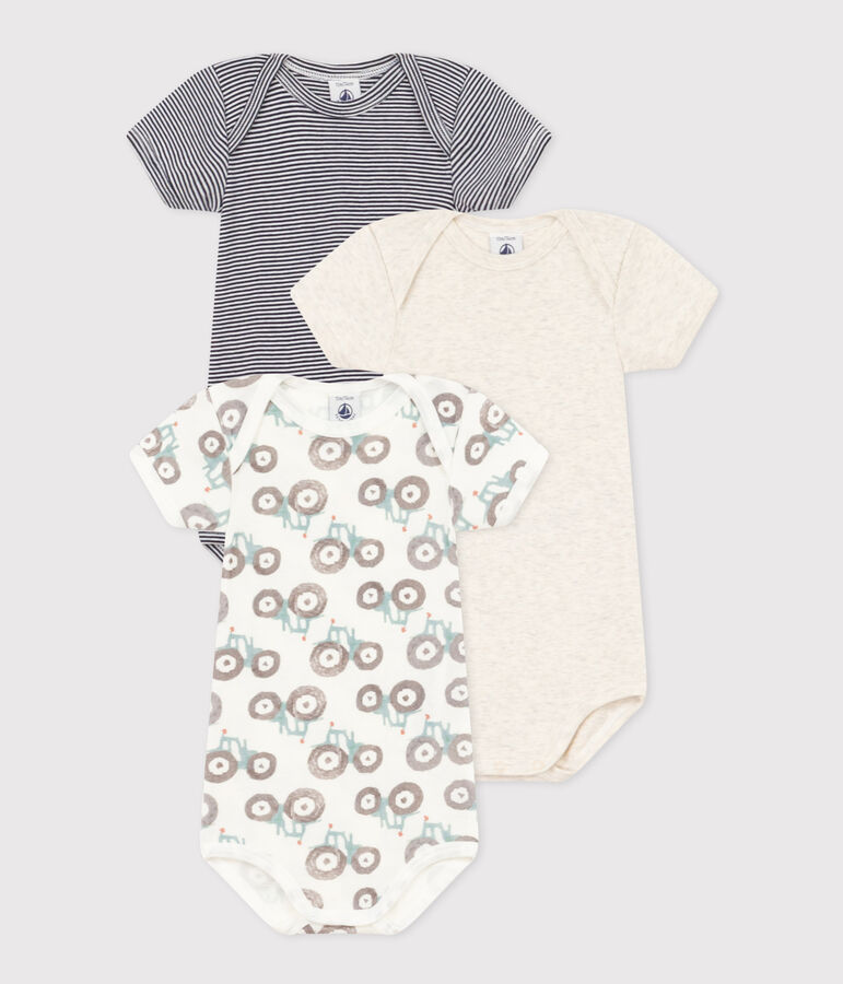 Confezione da 3 body beb&egrave; manica corta in cotone con motivo trattori multicolore