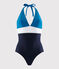 Costume intero riciclato Donna blu SMOKING/bianco MULTICO