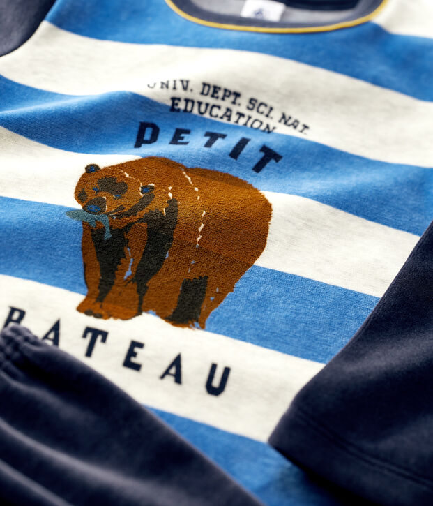 Pigiama bambino a righe in ciniglia blu/multicolore