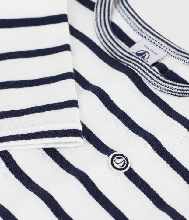 T-shirt a maniche lunghe in cotone a righe neonato. bianco/blu