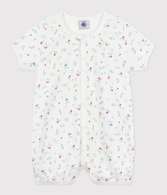 Tutina corta in cotone con frutti neonato bianco MARSHMALLOW/bianco MULTICO