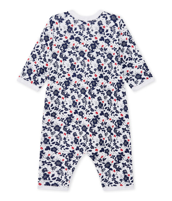 Tutina senza piedi bebè bambina in tubique stampata bianco ECUME/bianco MULTICO
