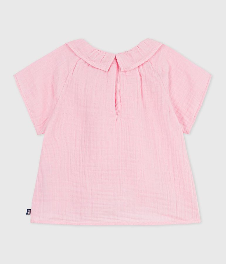 Blusa a maniche lunghe in cotone tinta unita neonato rosa