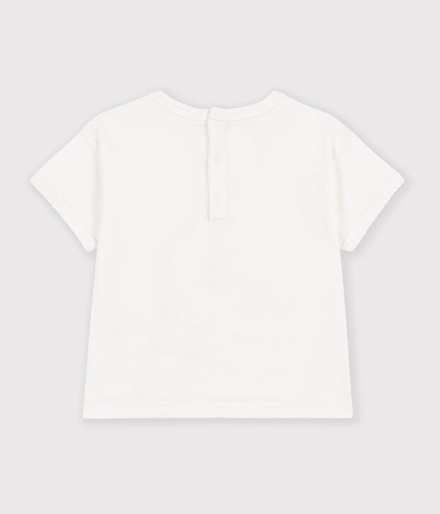 T-shirt a maniche corte in cotone tinta unita con motivo neonato bianco