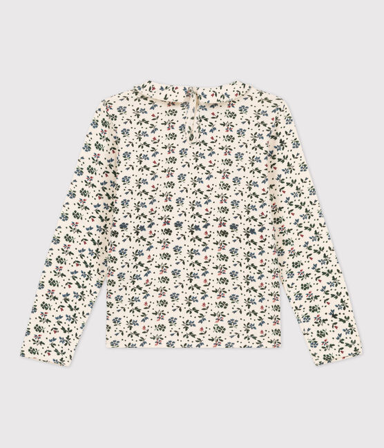 T-shirt bambina a maniche lunghe in cotone a fiori bianco AVALANCHE/ MULTICO