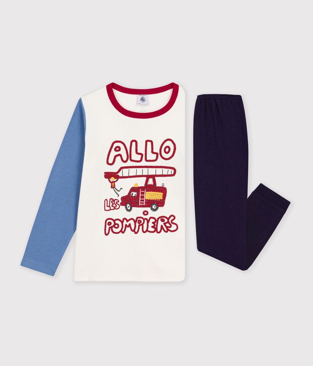 Pigiama in cotone con pompiere bambino blu/multicolore