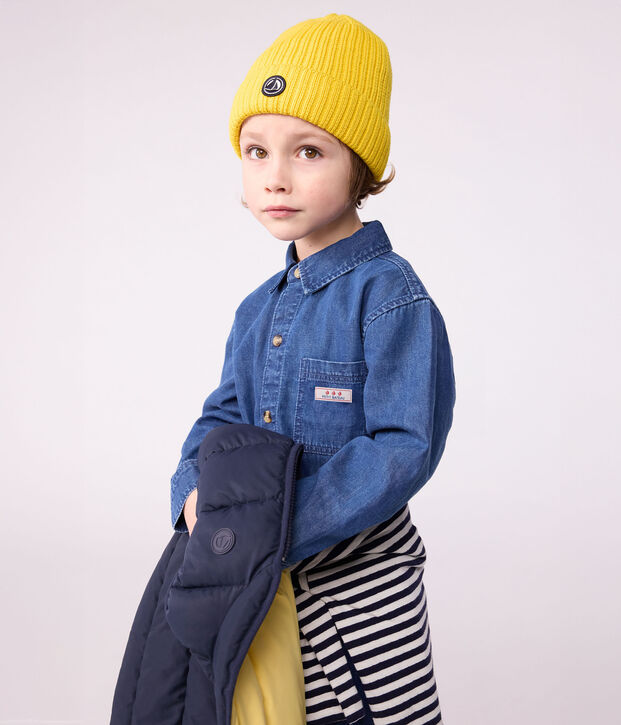 Cuffietta in maglia foderata in pile bambino giallo