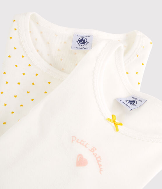 Confezione da 2 t-shirt bambina maniche lunghe a cuori in cotone variante 1