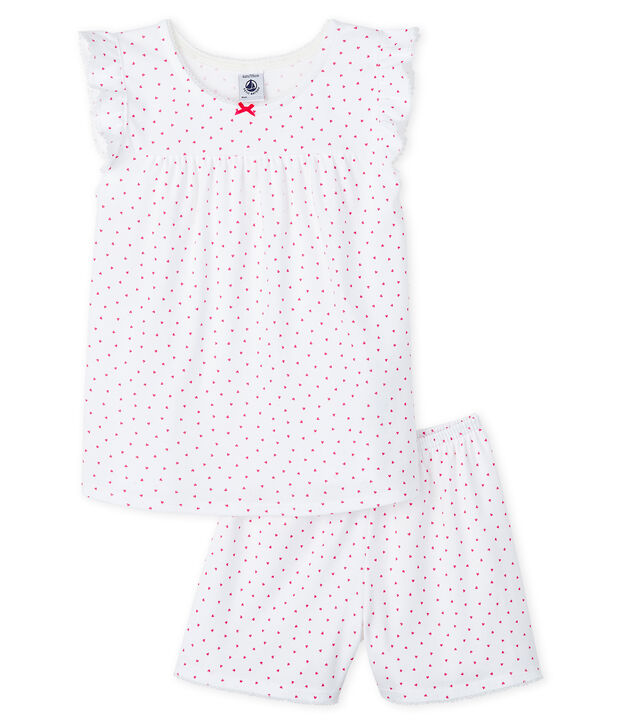 Pigiama corto rosa bambina a costine bianco/rosa