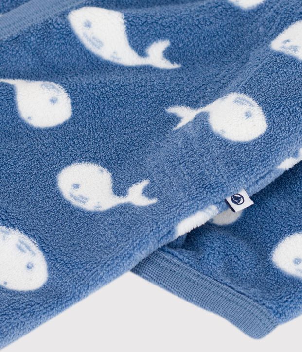 Tutina imbottita in pile con balene stampate neonato blu/bianco