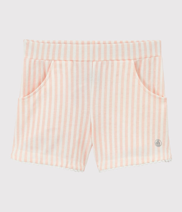 Shorts in jersey bambina rosa/bianco