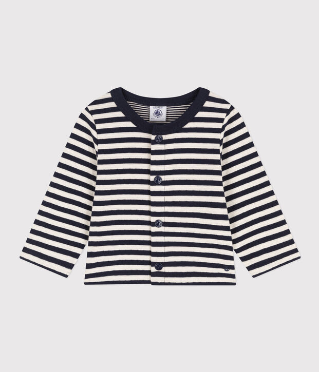 Cardigan in tubique a righe per beb&egrave; blu/ecru