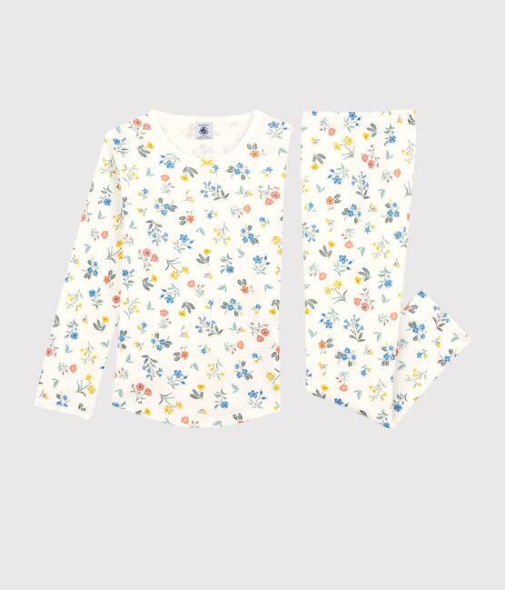 Pigiama fiori bambina in cotone bianco MARSHMALLOW/bianco MULTICO