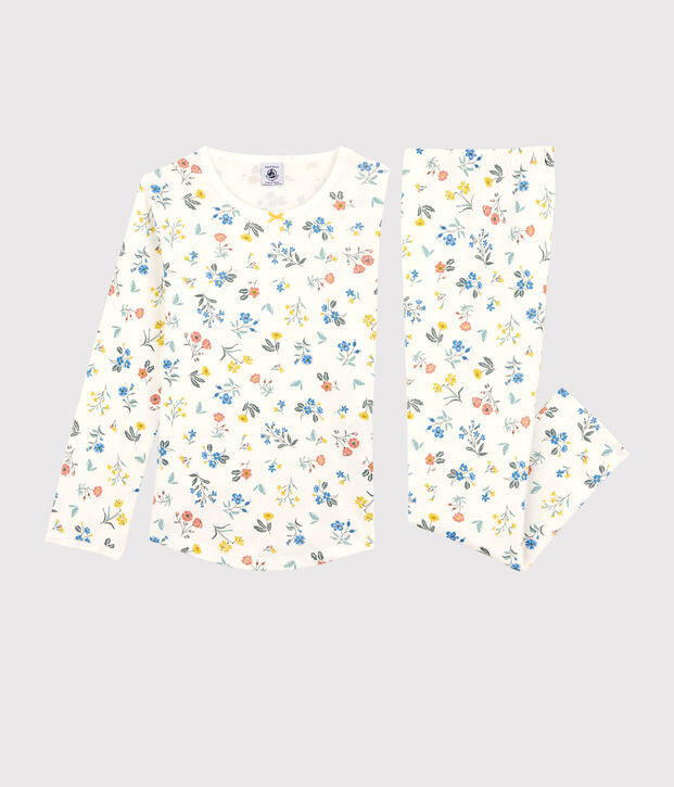 Pigiama fiori bambina in cotone bianco/multicolore
