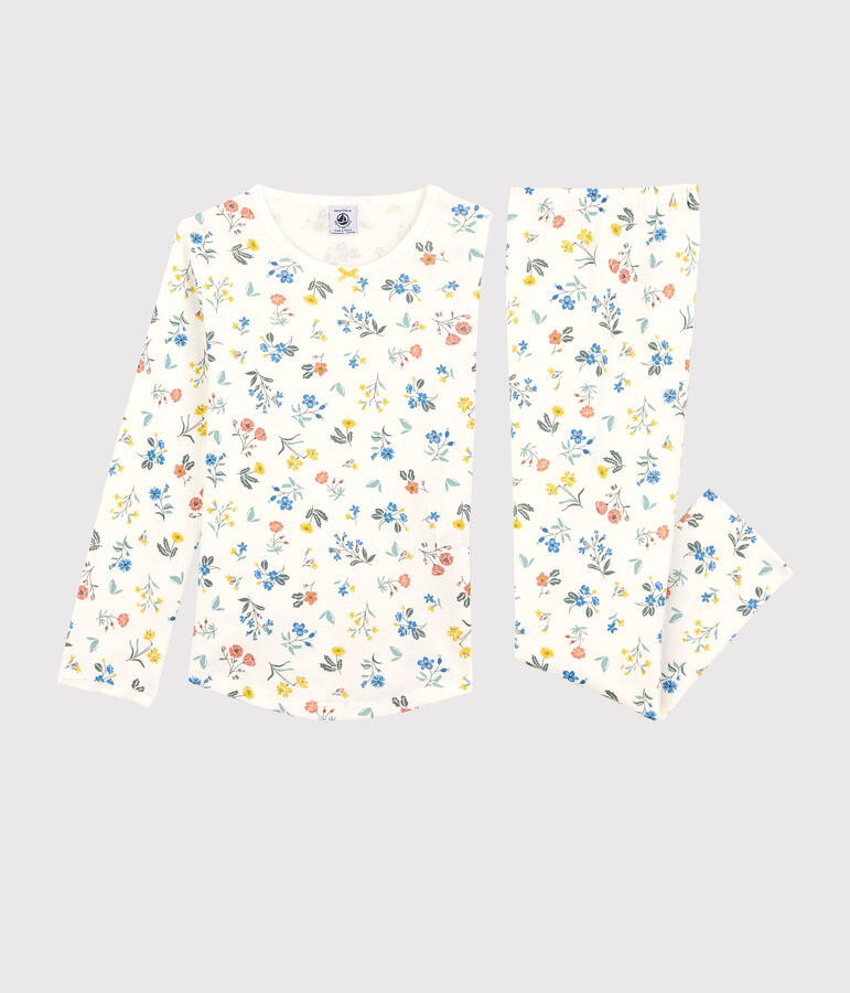 Pigiama fiori bambina in cotone bianco/multicolore