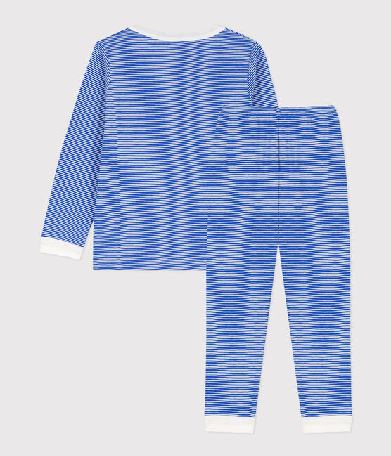 Pigiama millerighe in cotone bambina/bambino blu PERSE/bianco MARSHMALLOW