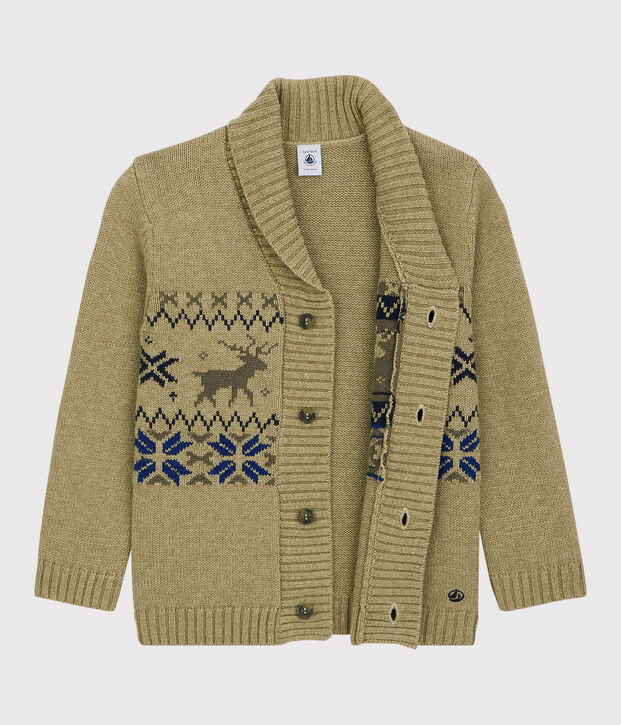 Cardigan bambino in lana e cotone beige/multicolore