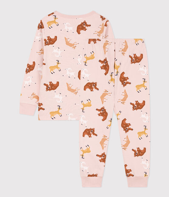 Pigiama bambino unisex in tessuto felpato con animali rosa SALINE/bianco MULTICO