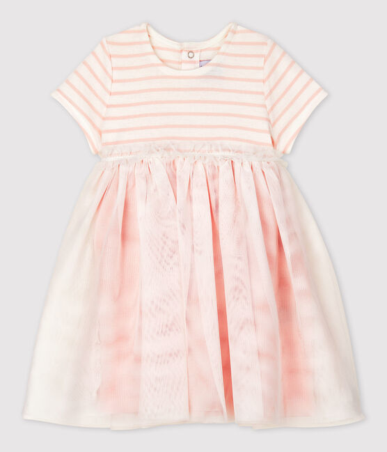 Abito bimateriale a maniche corte bebè femmina bianco MARSHMALLOW/rosa MINOIS