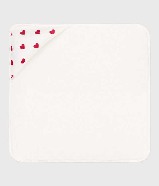 Asciugamano quadrato da bagno con cuori in cotone bianco MARSHMALLOW/rosso TERKUIT
