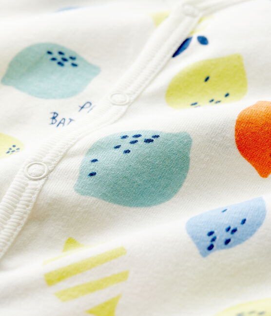 Tutina pigiama con piedi staccabili bebé in cotone biologico bianco MARSHMALLOW/bianco MULTICO