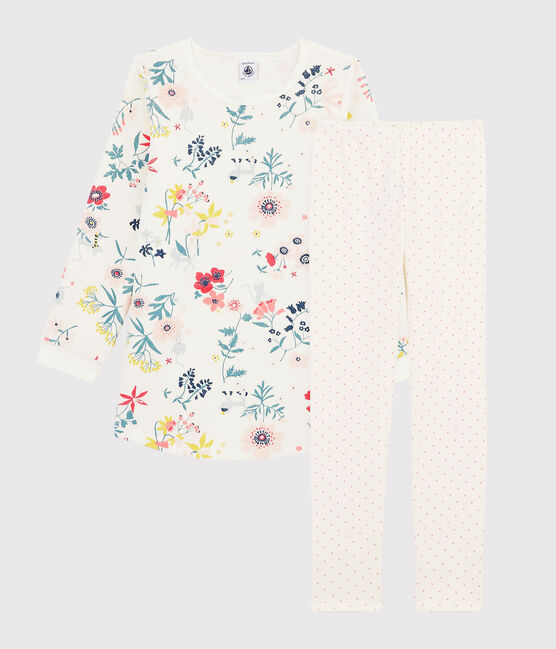Camicia da notte a fiori bambina in ciniglia con leggings bianco MARSHMALLOW/bianco MULTICO