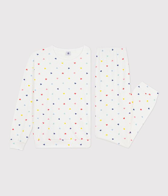 Pigiama in cotone ed elastan con stampa a cuori donna bianco MARSHMALLOW/bianco MULTICO