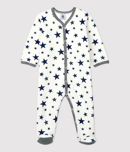Tutina pigiama bebè a stelle blu in ciniglia bianco MARSHMALLOW/blu MEDIEVAL