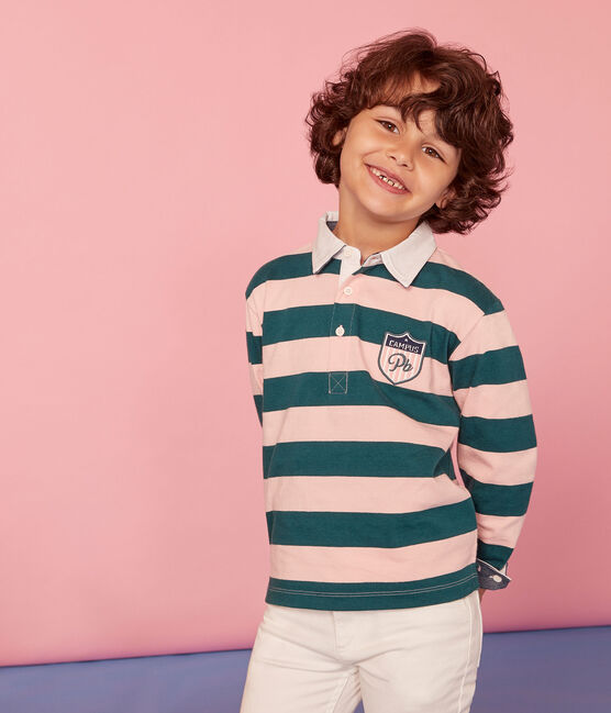 Rugby polo bambino verde PINEDE/rosa ROSAKO