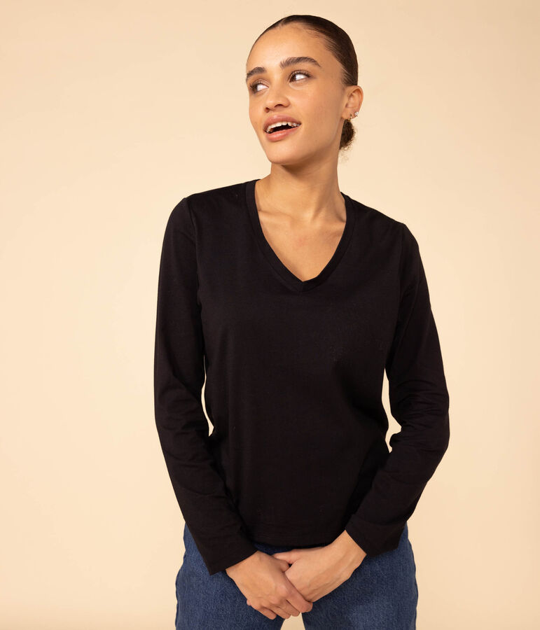 T-shirt LE DROIT scollo a V in cotone Donna nero
