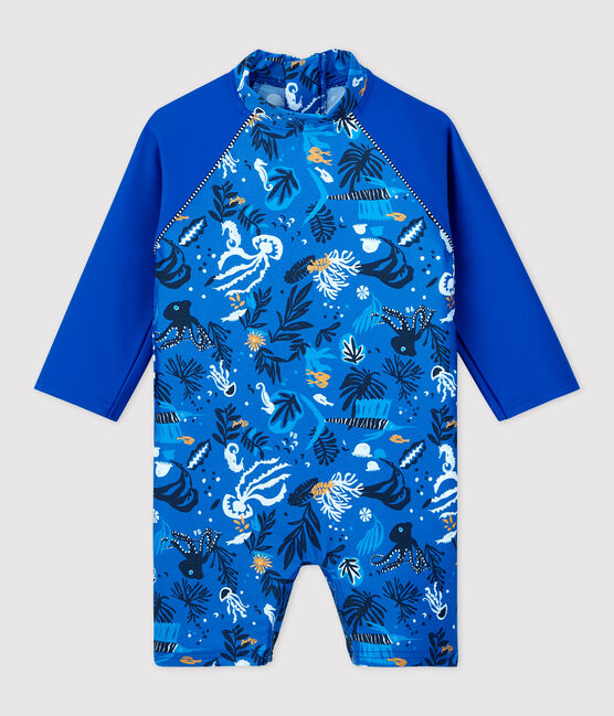 Tuta anti-UV ecoresponsabile bebè maschio blu SURF/bianco MULTICO