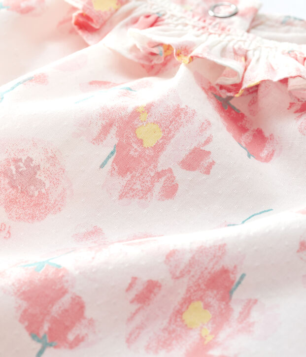 Abito a manica corta in popeline beb&egrave; femmina bianco/multicolore