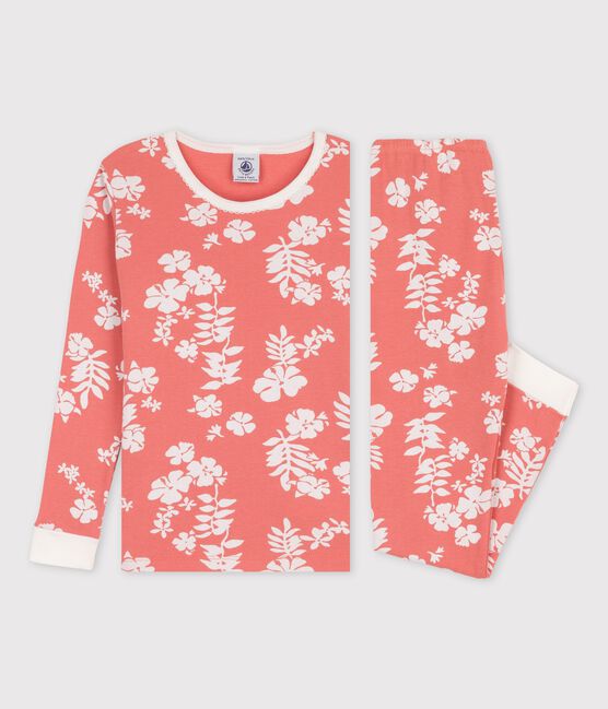 Pigiama snugfit Hawaï bambina in cotone rosa PAPAYE/ MARSHMALLOW