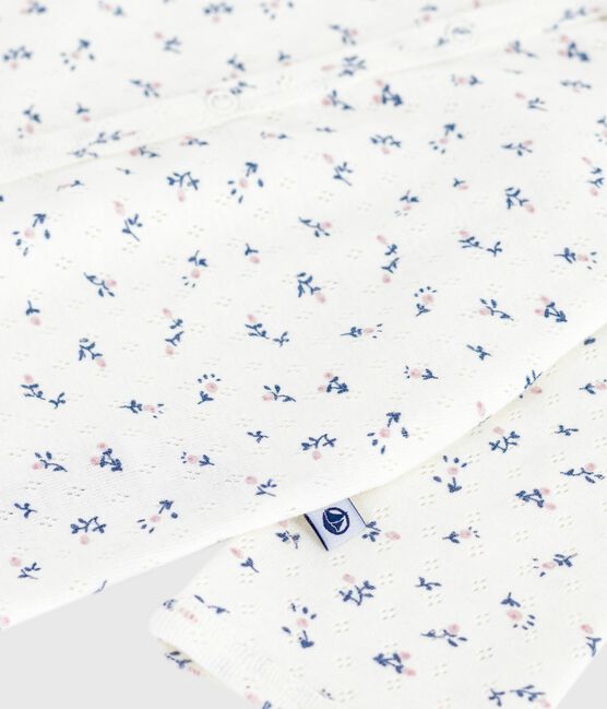 Pigiama senza piedini in cotone traforato con colletto con stampa a fiori neonato bianco MARSHMALLOW/bianco MULTICO