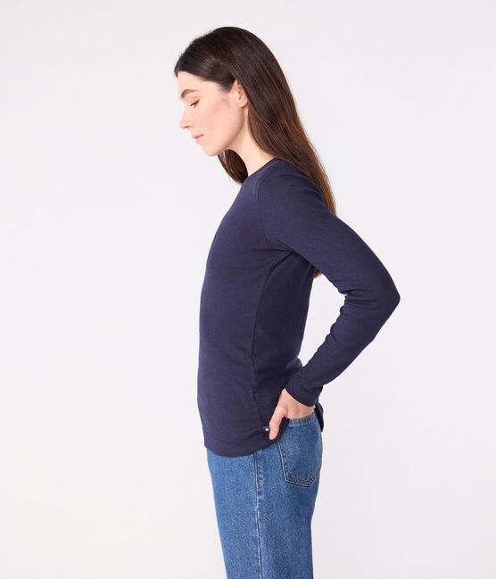 T-shirt L'Iconique a maniche lunghe in misto lana e cotone donna blu SMOKING
