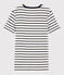 T-shirt scollo a V iconica in cotone a righe Donna bianco MARSHMALLOW/blu SMOKING