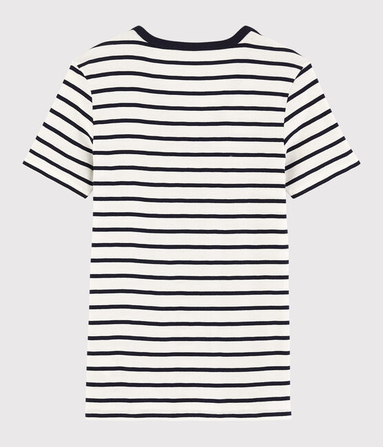 T-shirt scollo a V iconica in cotone a righe Donna bianco MARSHMALLOW/blu SMOKING