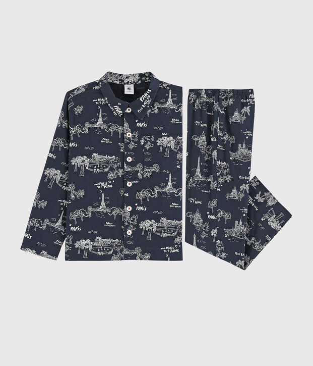 Pigiama corto fantasia Parigi bambino in cotone blu/bianco