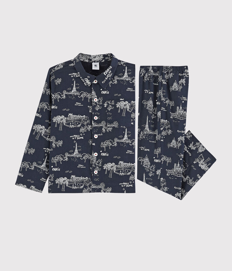 Pigiama corto fantasia Parigi bambino in cotone blu/bianco