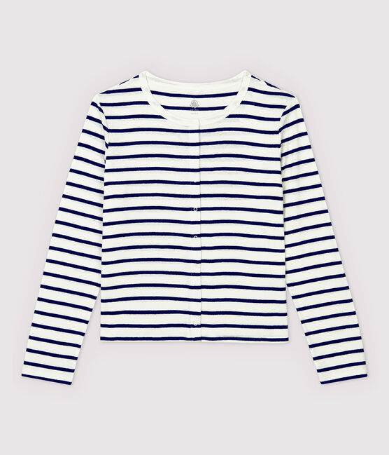 Cardigan in cotone/lino a righe Donna bianco MARSHMALLOW/blu MEDIEVAL