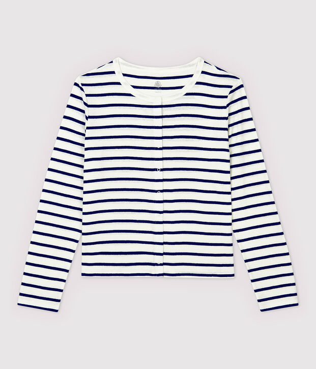 Cardigan in cotone/lino a righe Donna bianco/blu