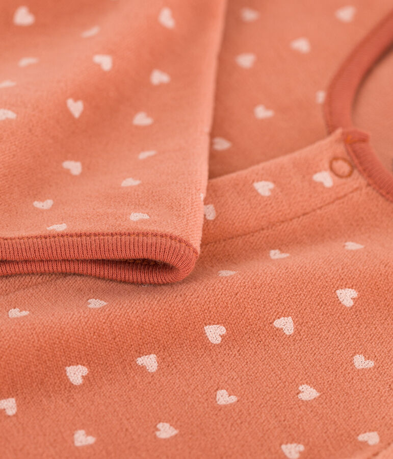 Tutina pigiama in ciniglia stampata per neonati rosa/ecru