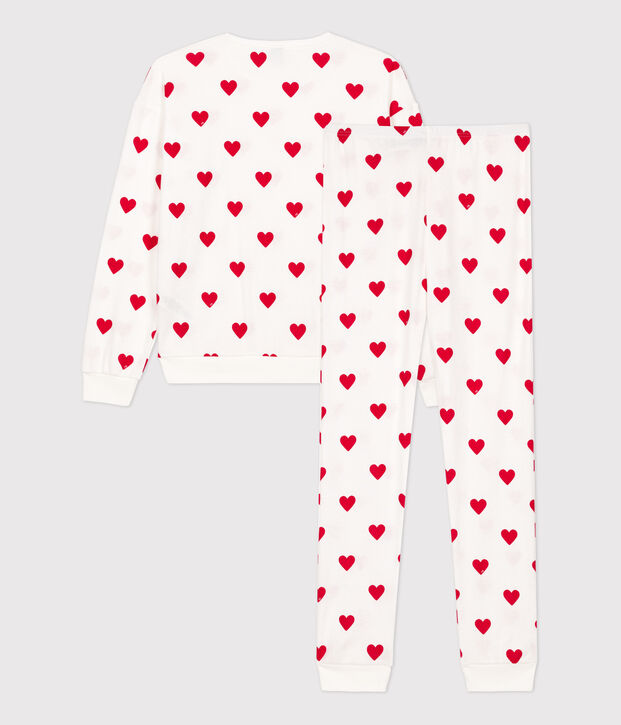 Pigiama donna in cotone cuore bianco/rosso