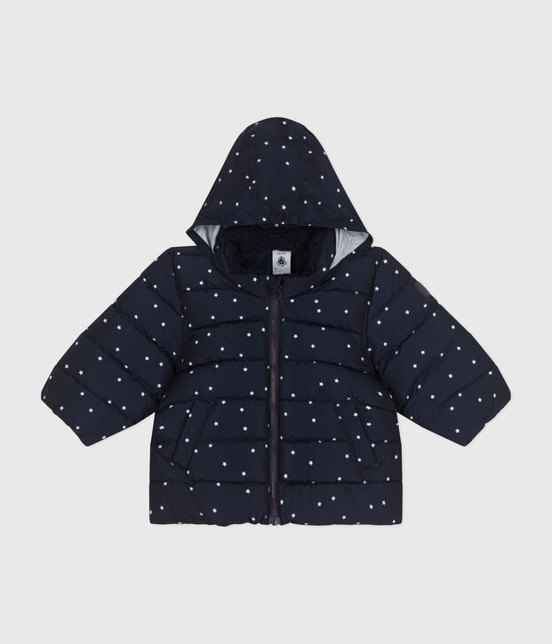 Piumino con stampa e cappuccio retraibile neonato blu/bianco