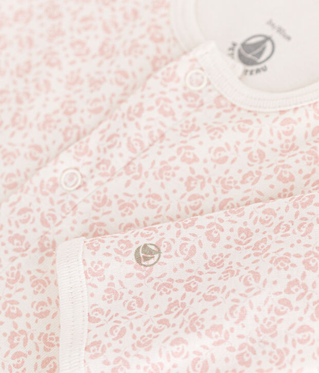 Bodyjama senza piedi in cotone bianco/rosa