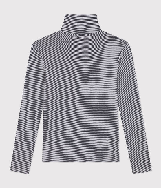 T-shirt dolcevita L'ICONIQUE in cotone Donna blu SMOKING/bianco MARSHMALLOW