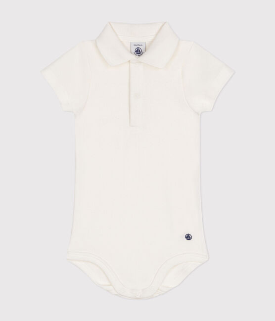 Body con colletto polo in cotone a manica corta bebè bianco MARSHMALLOW