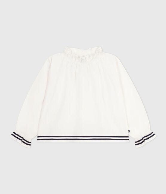 Blusa a maniche lunghe in popeline di cotone tinta unita bambina bianco ECUME