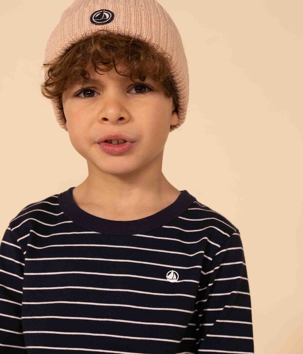 T-shirt a maniche lunghe in cotone bambino blu/bianco